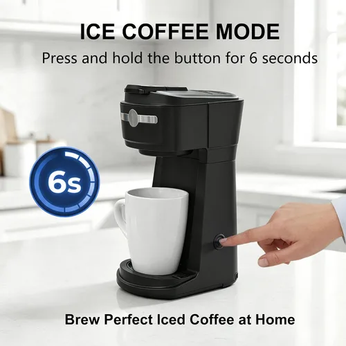 Miniatura 2 de Cafetera de una sola porción K Cup 2 en 1, tamaños de preparación de 6 a 14 oz, apagado automático y filtro reutilizable, uso de cápsulas de café