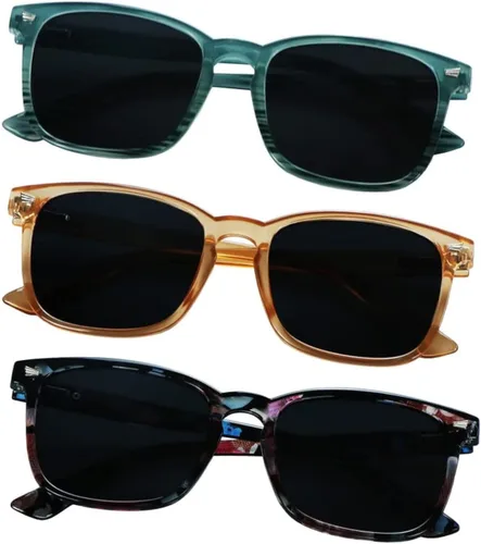 YEIN 3 Pack Sunglasses for Men and Women, UV Protection Outdoor Glasses Vintage Square Full Frame Uptown_pizarra+champán+floral
