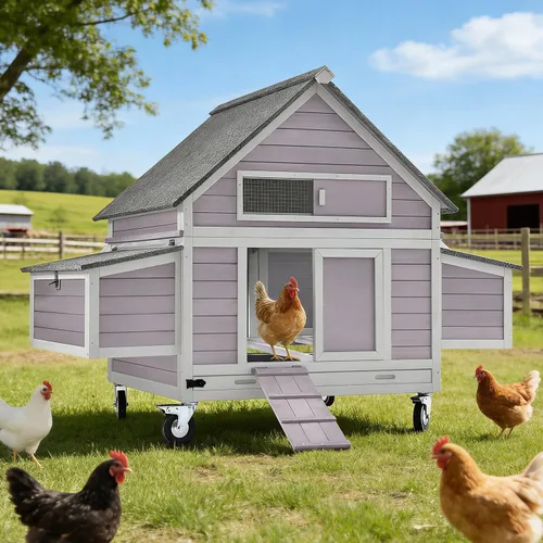 Miniatura 18 de Aivituvin Gallinero para 4-6 pollos/patos, gallinero de madera para exteriores, jaula grande para gallineros con dos cajas anidables (gris, AIR45)