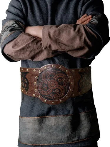 HiiFeuer Viking Cinturón ancho en relieve, cinturón nórdico de piel sintética con corsé de caballero, disfraz LARP de Halloween