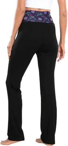Miniatura 5 de HDE Pantalones de yoga con bloques de color para mujer, leggings de entrenamiento de pierna acampanada
