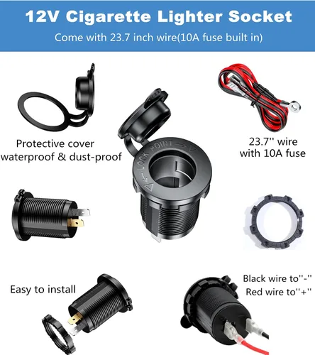 Miniatura 2 de KEWIG Enchufe de encendedor de cigarrillos de 12 V, enchufe impermeable para automóvil ATV RV de alimentación Oulet de 12 voltios, enchufe