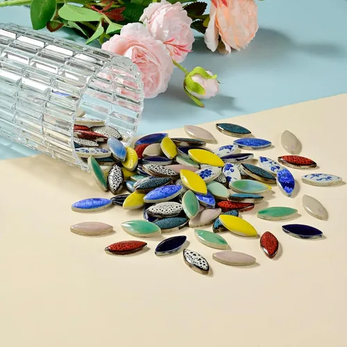 Miniatura 3 de 70 Piezas de Azulejos de Mosaico de Pétalos, Azulejos Cerámicos a Granel, Suministros de Piezas Cerámicas Manchadas, Kit de Piezas de Cerámica
