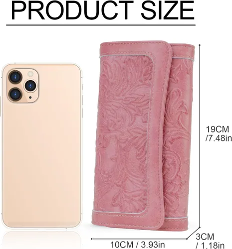 Miniatura 44 de MEITRUE Cartera de cuero para mujer, con bloqueo RFID, triple pliegue, con relieve, soporte para tarjetas, organizador de chequera para teléfono