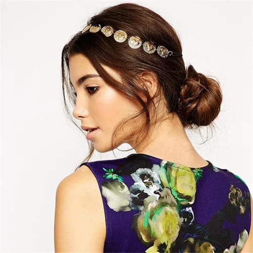 Miniatura 3 de Yalice Cabeza de moneda dorada, diadema elástica, diadema india, accesorios para el cabello de la frente de los años 20 para mujer