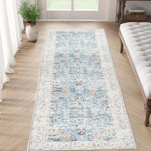 Miniatura 10 de jinchan Alfombra de entrada de 2 x 3 pulgadas, lavable, diseño floral vintage, tapete pequeño para interiores, bohemio, ligero, delgado
