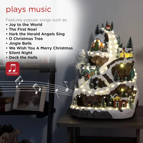 Miniatura 4 de Alpine Corporation Juego animado de invierno de 18 pulgadas de alto con 75 luces LED, música, tren móvil, decoración navideña de mesa Pueblo