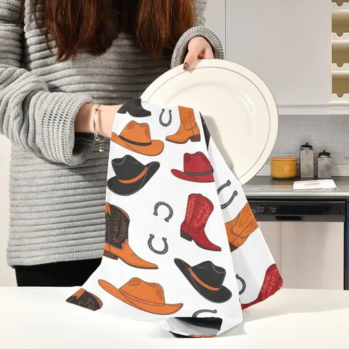 Miniatura 6 de GAIREG Juego de 6 toallas de cocina grandes con diseño de botas vaqueras retro, 28 x 18 pulgadas, toallas de mano de primavera a granel