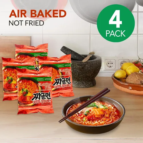 Miniatura 2 de Pulmuone - Fideos coreanos Ramyun no fritos, paquete de 4 fideos instantáneos coreanos sabor a estofado de kimchi, fácil de cocinar, auténtico ramen