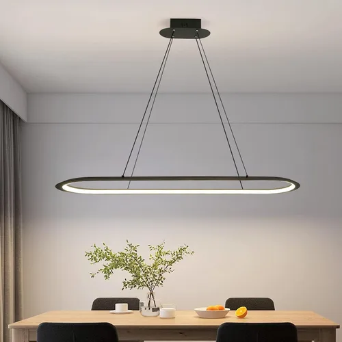 Miniatura 29 de Lámpara colgante, lámpara colgante lineal LED regulable, lámpara colgante fija, lámpara de araña LED moderna curvada, lámparas de araña para comedor