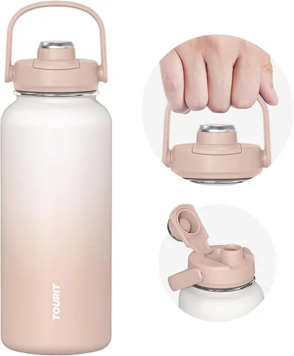 Miniatura 16 de TOURIT Botella de agua aislada de 32 onzas, botella de acero inoxidable con popote, aislamiento al vacío de doble pared para bebidas frías
