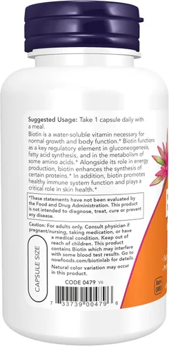 Miniatura 3 de Suplemento energético de biotina (cápsulas veganas), de NOW Foods, 120, 1, 1