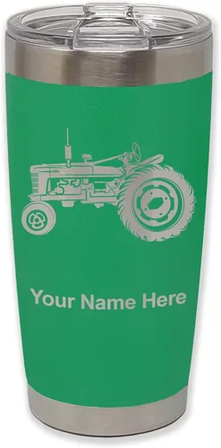 Miniatura 37 de LaserGram Vaso aislado al vacío de 20 onzas, Old Farm Tractor, grabado personalizado incluido (negro)