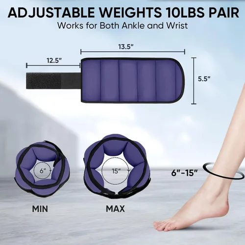 Miniatura 2 de APEXUP 10 libras/par de pesas de tobillo ajustables para mujeres y hombres, correas de peso modularizadas para piernas para yoga, caminar, correr