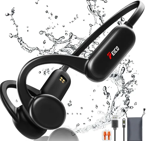 FEICO Auriculares de conducción ósea, auriculares Bluetooth 5.3 de oreja abierta con micrófono | Modo MP3 integrado de 32 GB y 10 horas de Negro