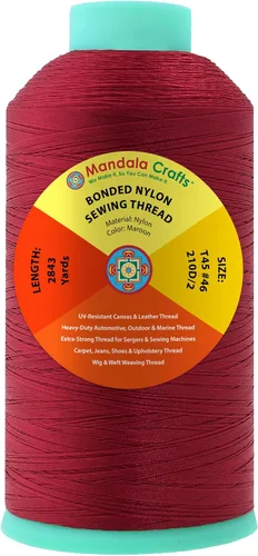 Miniatura 347 de Mandala Crafts - Hilo de nailon para coser cuero, tapicería, mezclilla y para trenzar el pelo; resistente, 1500 yardas, tamaño 69 T70 Marrón