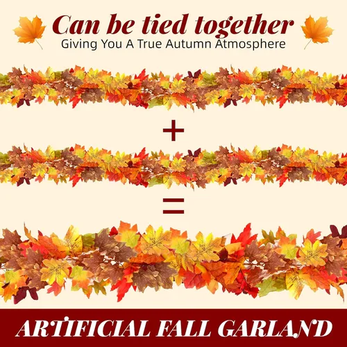Miniatura 4 de Palonu Paquete de 2 guirnaldas artificiales de otoño, hojas de arce, guirnalda de vid colgante, hojas de otoño artificiales, guirnalda de follaje