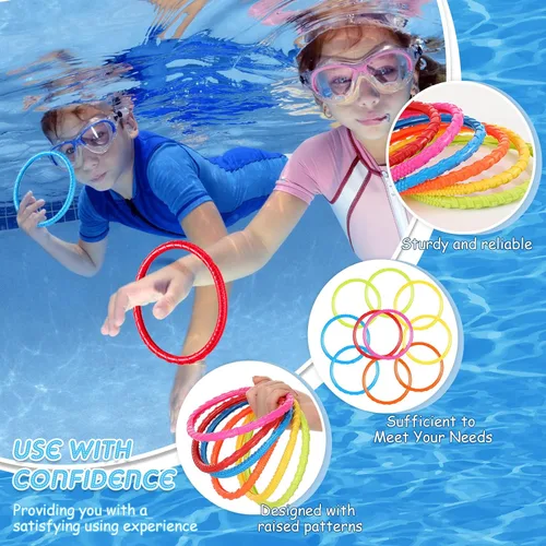 Miniatura 3 de Lewtemi 30 anillos de buceo de arco iris para piscina, juguete de buceo para niños, fácil de encontrar y agarrar, adecuado para niños y adultos, 6