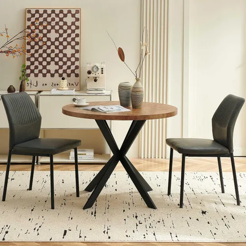 Miniatura 8 de Juego de 2 sillas de comedor modernas, de piel sintética, cómodas, tapizadas, para comedor, cocina, con patas de metal negro para sala de estar