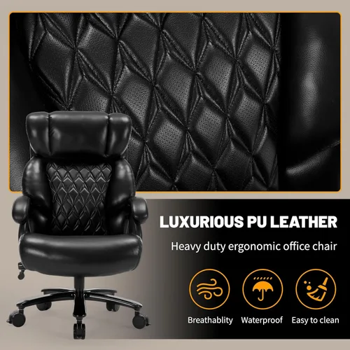Miniatura 8 de Silla de oficina grande y resistente de 600 libras, silla de escritorio ergonómica para computadora, silla de cuero con respaldo alto con soporte