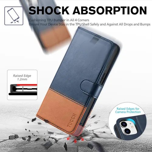 Miniatura 6 de TUCCH Funda tipo cartera para iPhone 12 Pro/iPhone 12 5G, [carcasa interior de TPU a prueba de golpes], funda de cuero sintético PU con tarjetero