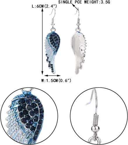 Miniatura 5 de Ever Faith aretes con forma de alas de ángel, de gancho, vidrio austriaco, de tono plateado