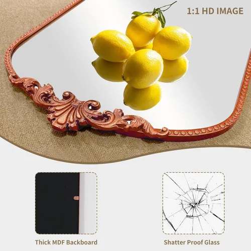 Miniatura 9 de Growsun Espejo Arqueado de Bronce, 40 pies x 30 pulgadas, Decoración de Espejo de Pared Barroco Antiguo, Espejo Ornamental Tradicional con Marco