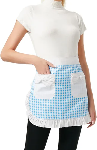 Miniatura 2 de Love Potato Delantal de cintura con bolsillos, delantales de cocina restaurante de moda para niñas y mujeres Cuadros Negros