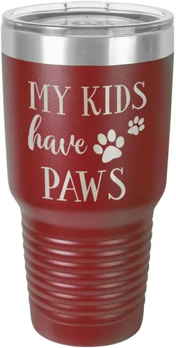 Miniatura 10 de Vaso grabado con texto en inglés "MY KIDS HAVE PAWS Engraved 30oz de acero con recubrimiento de polvo grabado con láser" taza de viaje de camello