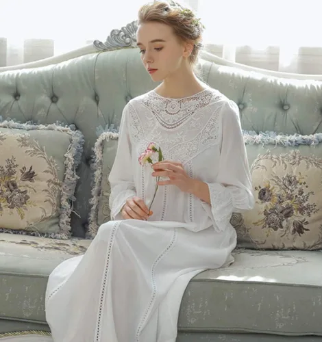 Miniatura 2 de Camisones victorianos de algodón para mujer, manga cortamanga larga, pijama para dormir