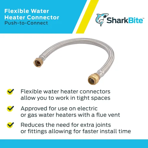 Miniatura 4 de SharkBite - Conector flexible para calentador de agua de 3/4 pulgadas x 3/4 pulgadas FIP x 12 pulgadas de acero inoxidable trenzado, conexión