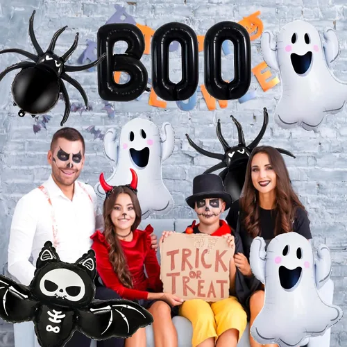 Miniatura 6 de Decoraciones de globos de Halloween, letras de abucheo negro, fantasma, murciélago, globo de lámina de araña para decoraciones de fiesta de Halloween