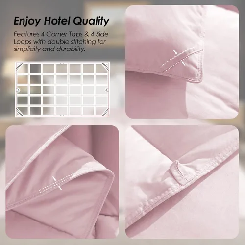 Miniatura 5 de Edredón tamaño King extragrande de 120 x 120 pulgadas, ligero, alternativo al plumón, para todas las estaciones, 8 pestañas en las esquinas, Rosa