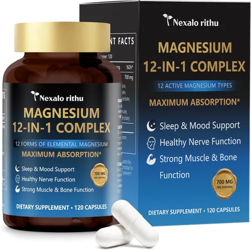 Complejo de magnesio 12 en 1 700 mg – Complejo de magnesio 12 en 1 de alta absorción con glicinato, citrato, malato, taurato y más – Apoya la calma,