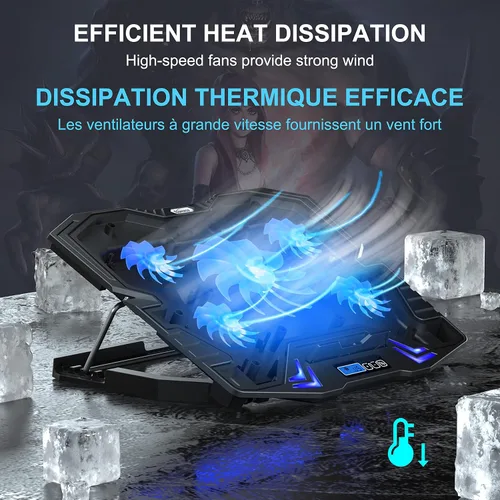Miniatura 3 de TopMate refrigerador para laptop gamer de 12-15.6 pulgadas, cinco ventiladores silenciosos y pantalla LCD, fuerte velocidad de viento de 2500 RPM