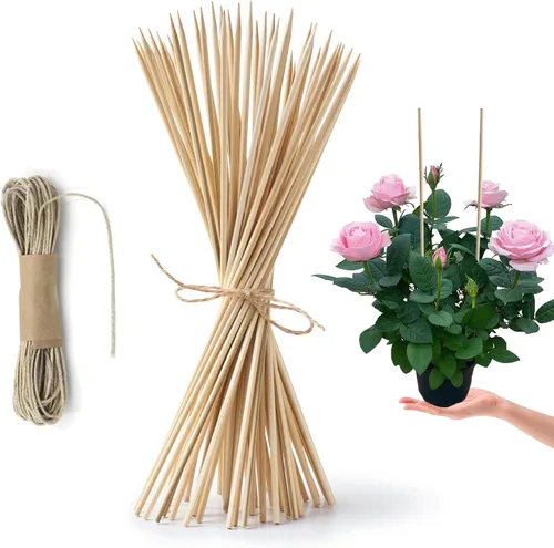 HOPELF Paquete de 50 estacas de bambú de 16 pulgadas para palos de jardín de bambú, soporte de plantas florales de bambú para interiores en macetas,