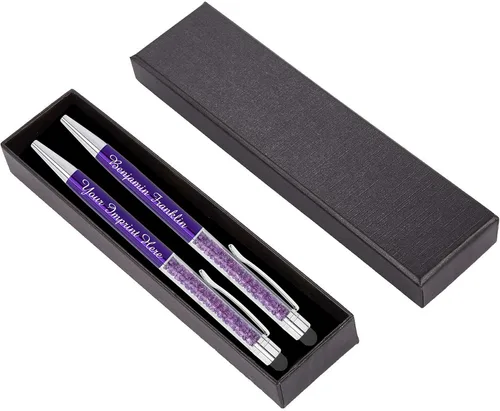 Miniatura 8 de ExpressDesign™ - Juego de regalo de bolígrafos de cristal personalizados - Paquete de 2 bolígrafos de gemas de metal con caja de regalo - Metálico