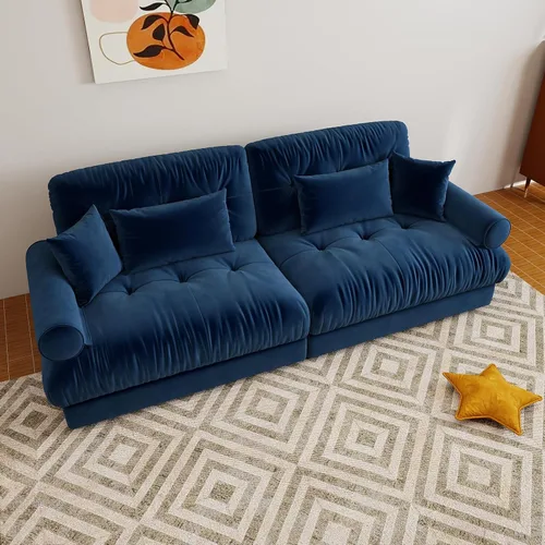 Miniatura 88 de Sofá modular de gran tamaño de 94 pulgadas, sofás seccionales grandes de color beige y blanco para sala de estar, juego de sofá de terciopelo, sofás