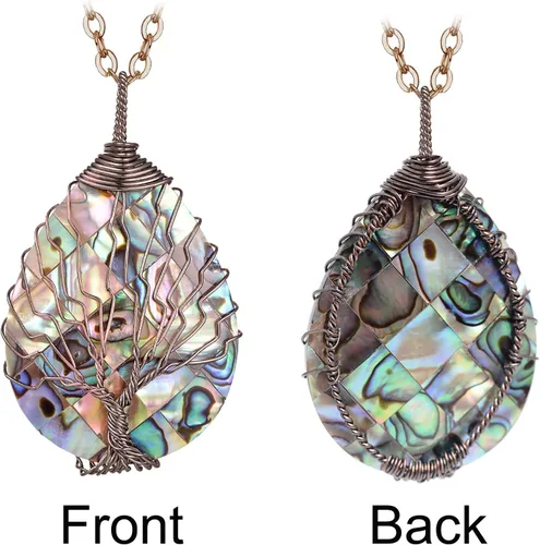 Miniatura 4 de sedmart Collar con dije de concha de abulón con forma de lágrima, envoltura de alambre, concha de abulón, collar de moda para mujer, collar hecho a