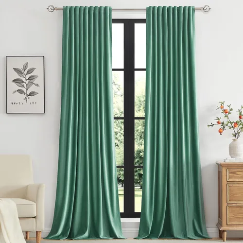 Miniatura 32 de PRIMROSE Cortinas de terciopelo champán de 63 pulgadas de largo para sala de estar, juego de 2 paneles opacos, bolsillo para barra, pestaña trasera