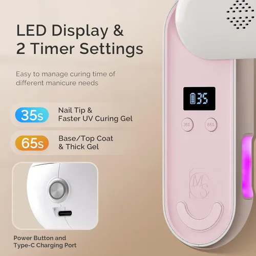 Miniatura 6 de MelodySusie P-PLUS20F - Lámpara de uñas compacta inalámbrica con innovador panel giratorio y diseño de protección UV, la luz UV recargable cura