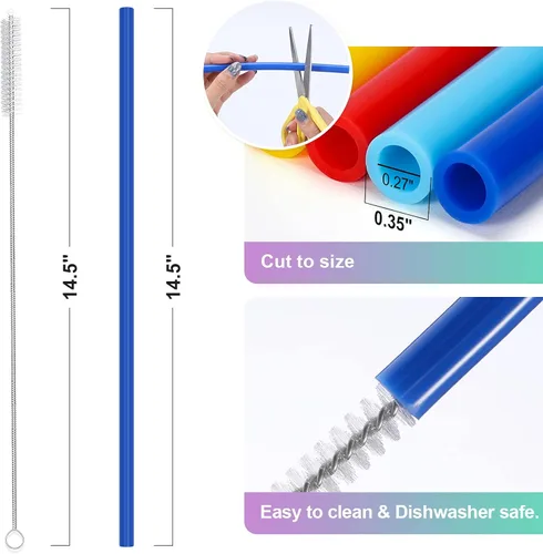Miniatura 7 de Paquete de 12 popotes extralargos de 36.8 cm de silicona reutilizables para jarras Stanley de 40 oz, 1 galón, 128, 75, 64 OZ, botella grande de agua