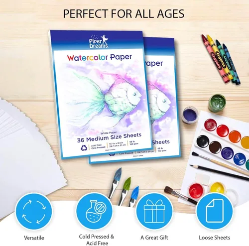 Miniatura 3 de 108 hojas de papel de acuarela (11.7 x 8.3 pulgadas). El papel de arte multiusos perfecto que incluye colores de agua, dibujo, manualidades, bocetos