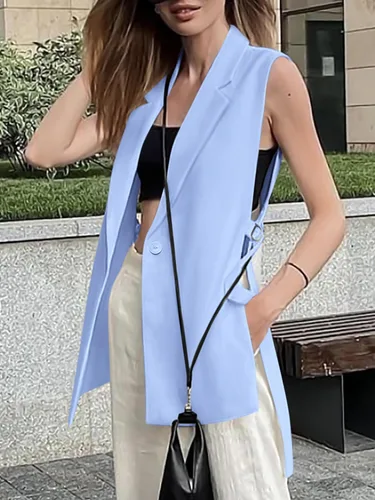 Miniatura 5 de MASCOMODA Chalecos de moda para mujer, para primavera, casual, sin mangas, con solapa frontal abierta, cuello en V, chalecos de oficina
