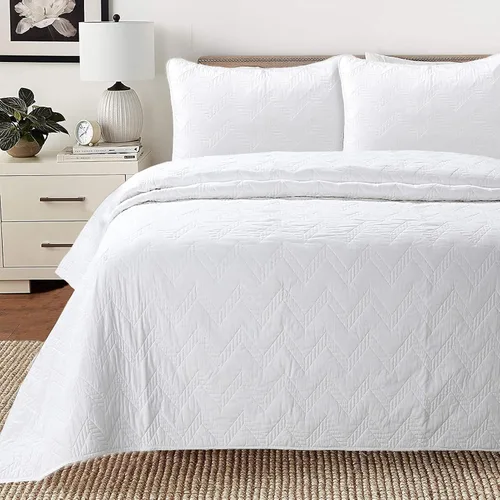 Miniatura 11 de Cozy Line Home Fashions - Juego de edredón de cama de algodón 100% Victoriano con medallón sólido blanco, matelassé, grabado, reversible, ligero