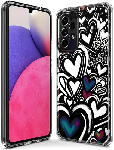 Miniatura 3 de Mundaze - Case for Samsung Galaxy A32 Slim Hybrid Shockproof Hard Shell Soft TPU Heavy Duty Protective Phone Cover - Black White Hearts Love Graffiti