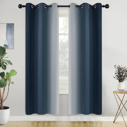 Miniatura 111 de COSVIYA Cortinas 100% Opacas Azul Degradado con Lazos Ajustables para Cocina Aislamiento Térmico Oscurecimiento de Habitación Cenefa con Bolsillo