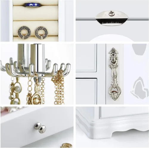 Miniatura 7 de RR ROUND RICH DESIGN Joyero de madera maciza con cajones de almacenamiento grandes, color blanco