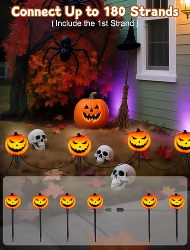Miniatura 4 de Luces de Halloween para caminos al aire libre, 7 pies, luces de estaca de calabaza de Halloween con 4 bombillas LED C7 transparentes