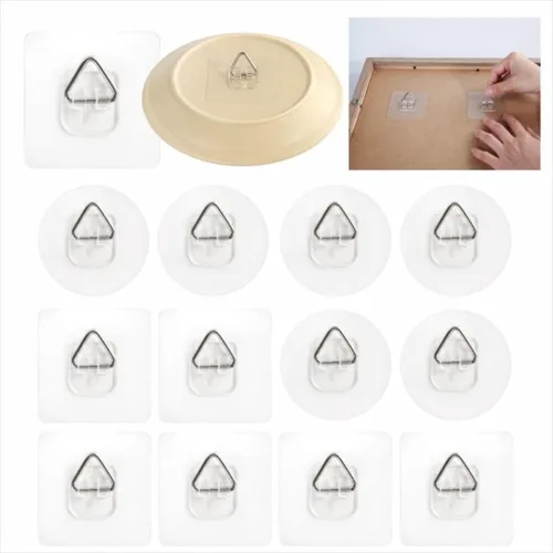Paquete de 12 ganchos adhesivos para fotos, ganchos de pared invisibles sin clavos para platos, marcos de fotos y decoración de pared (2.6 pulgadas)